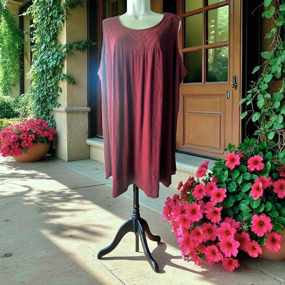 Womens 2X Maroon High/Low Dress By Ai Diamond bodice Pattern Crinkle Fabric